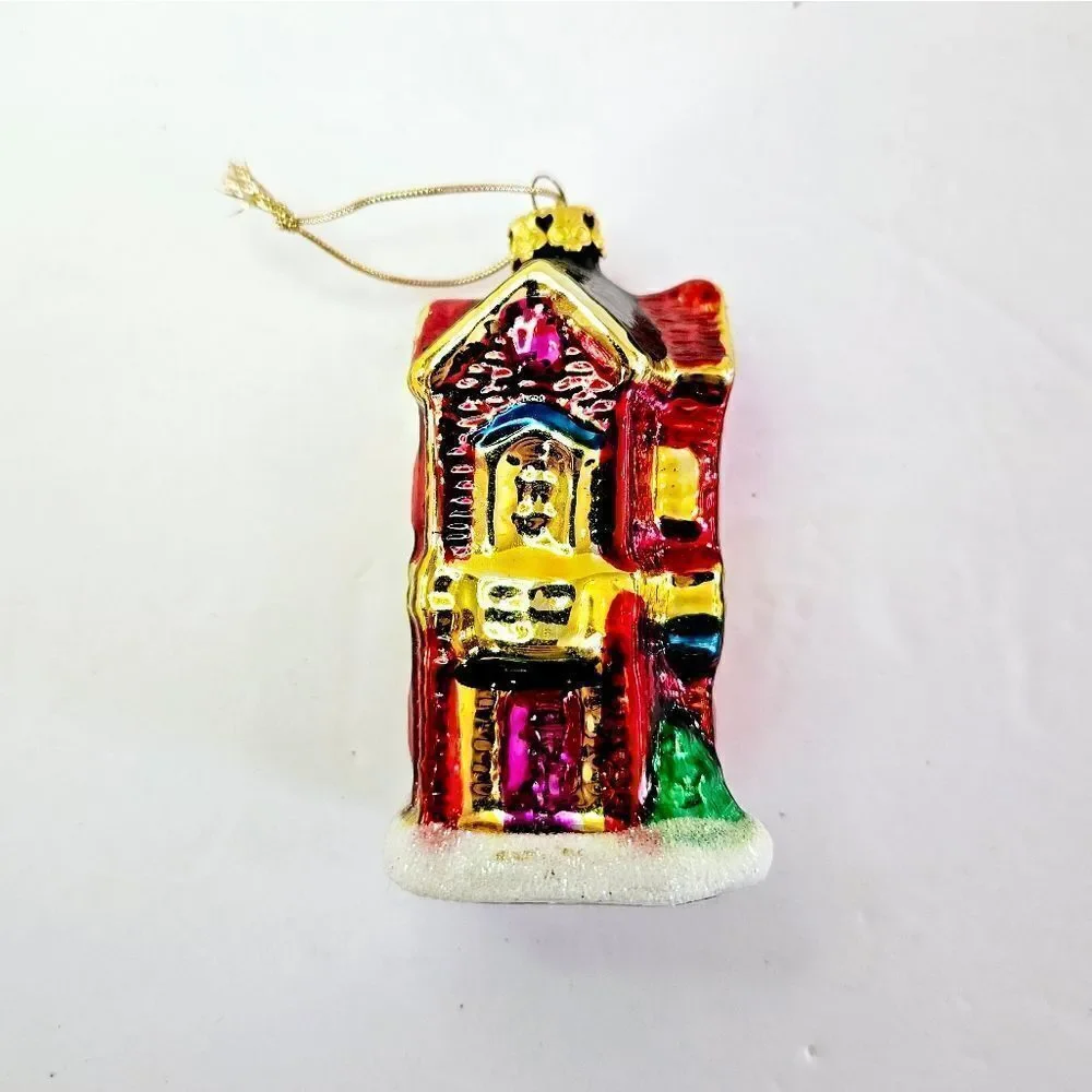 Vintage Hand Painted Blown Glass Beach House Brownstone Christmas Tree Ornament